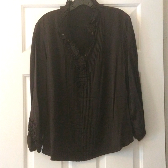 Elie Tahari Brown Ruffled/Pleated Collar Silk Blouse - Picture 5 of 11